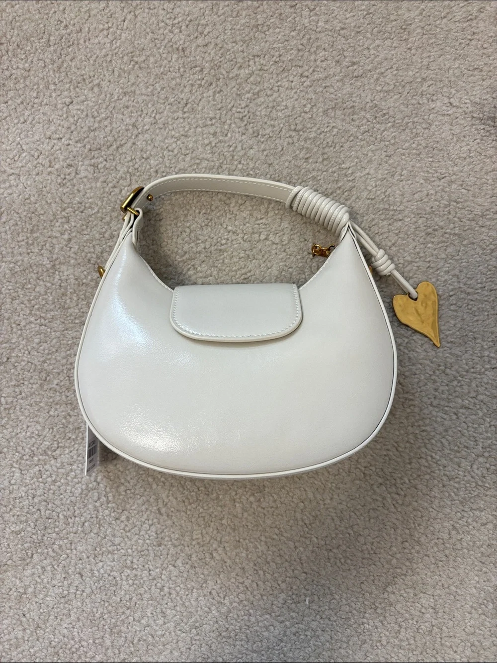 Cream Crescent Shoulder Bag with Heart Charm